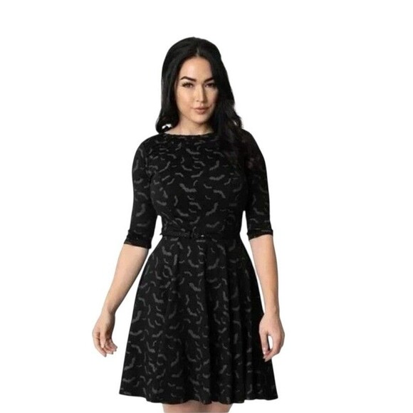 Unique Vintage Devon Swing Dress Black Celestial Moon Stars Halloween Retro S/M - Picture 2 of 14